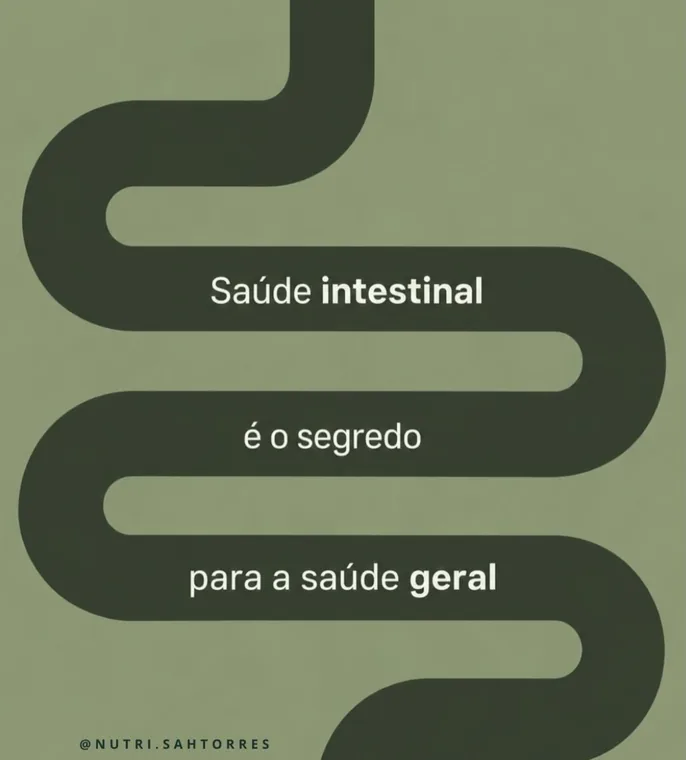 Post com o desenho de um intestino ocupando a tela, sob o texto: saúde intestinal é o segredo para a saúde geral.